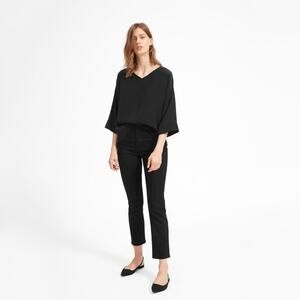 Everlane The Clean Silk V-Neck Blouse Black Base - Size 6